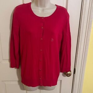 New York & Company Vibrant Hot Pink Knit Cardigan size L